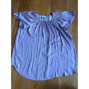 LOFT Shirt Womens Size Small Lilac Crochet Lace Trim Flowy Boho Blouse Casual‎